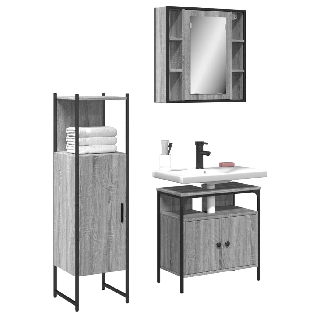 3 Piece Bathroom Cabinet Set Engineered Wood
