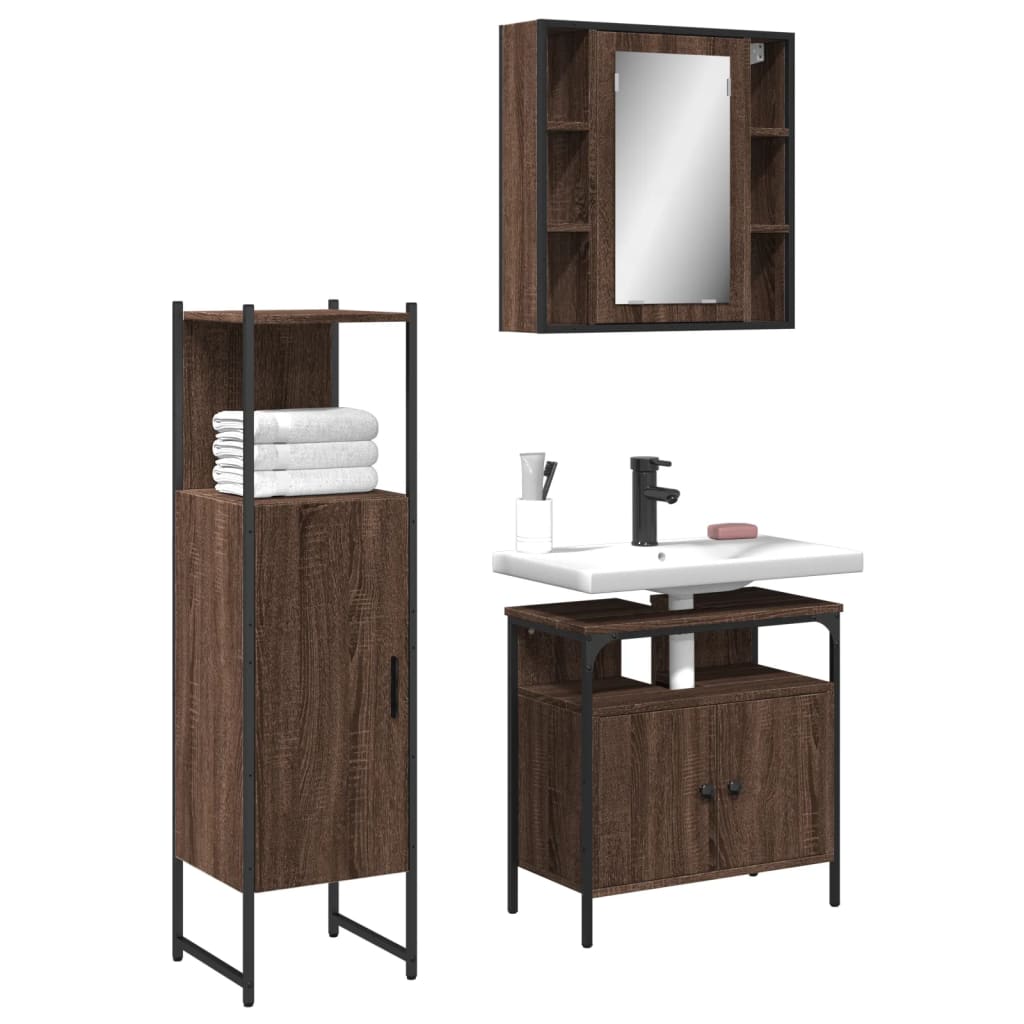3 Piece Bathroom Cabinet Set Engineered Wood