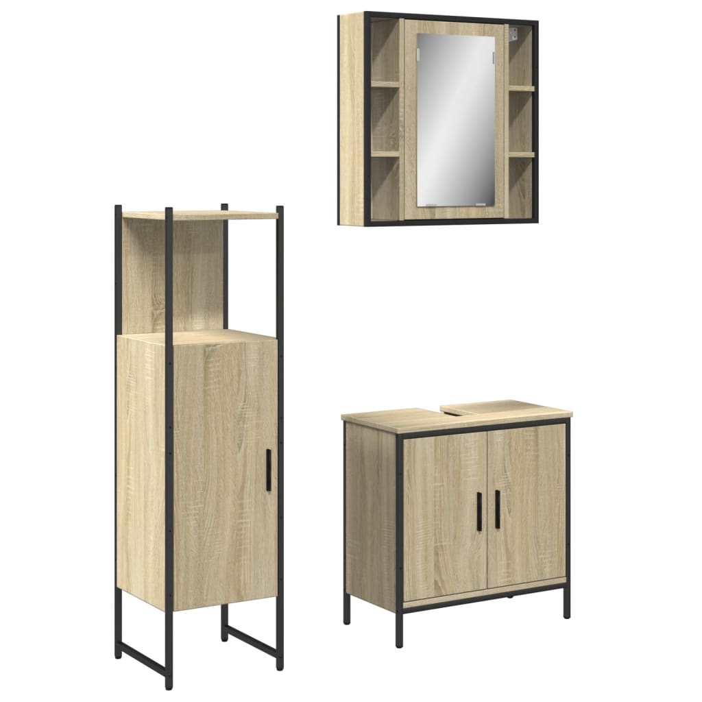 3 Piece Bathroom Cabinet Set Engineered Wood