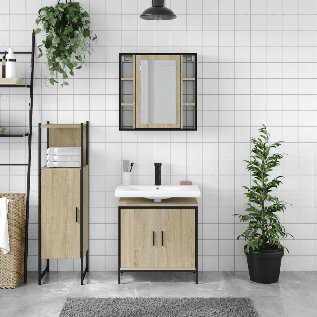 3 Piece Bathroom Cabinet Set Engineered Wood