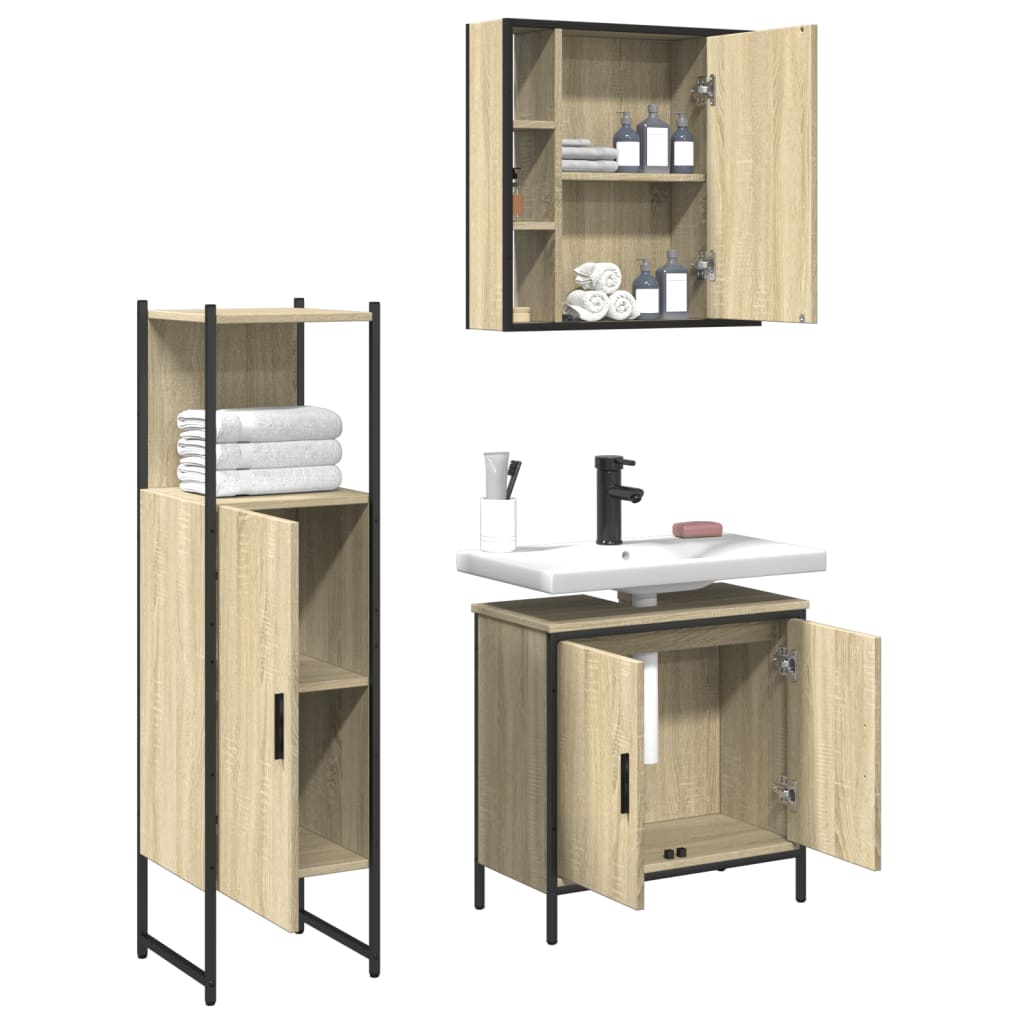 3 Piece Bathroom Cabinet Set Engineered Wood
