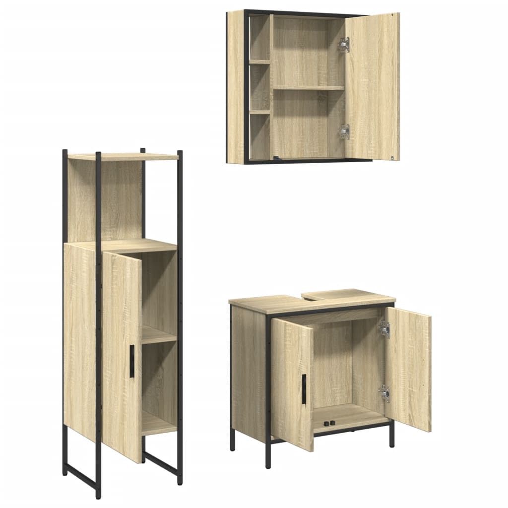 3 Piece Bathroom Cabinet Set Engineered Wood