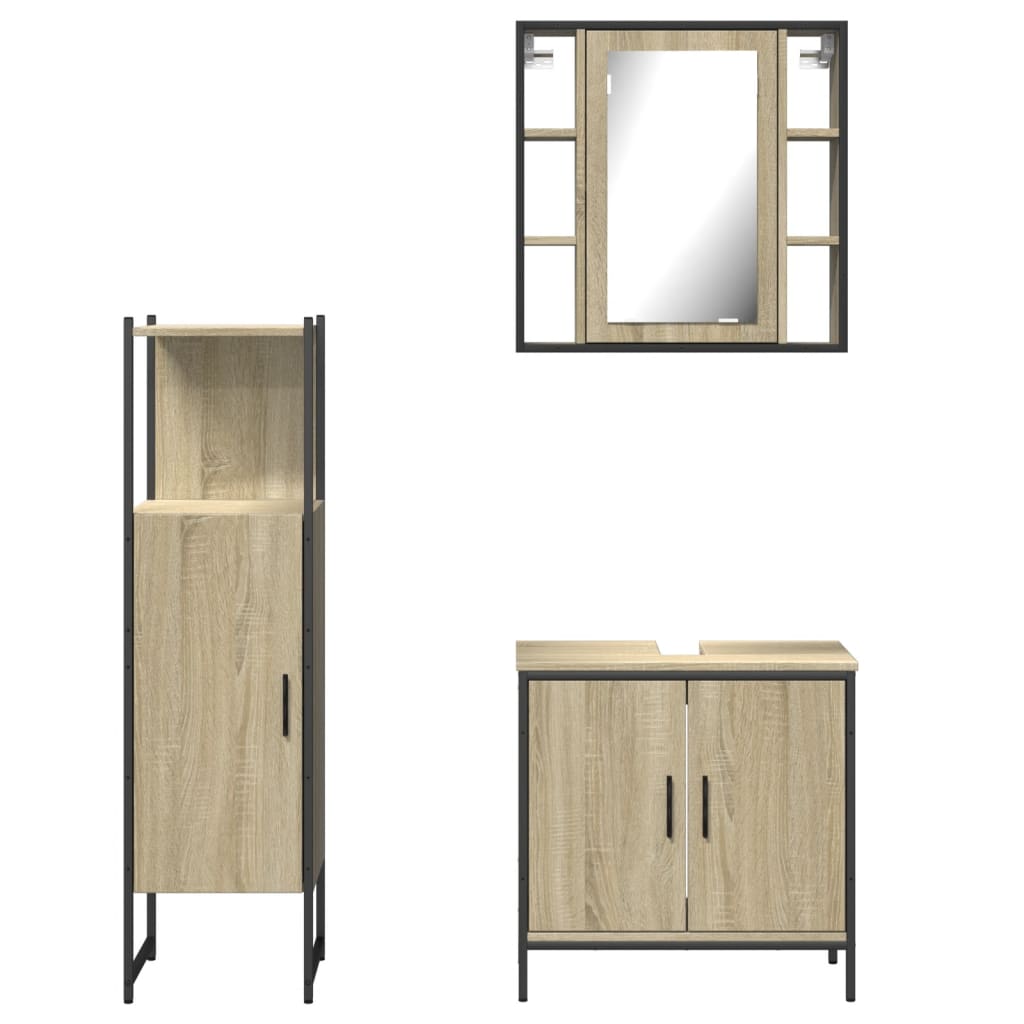 3 Piece Bathroom Cabinet Set Engineered Wood