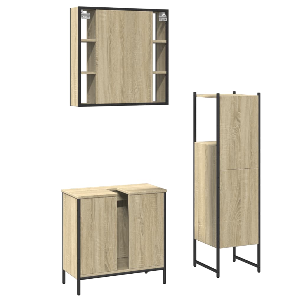 3 Piece Bathroom Cabinet Set Engineered Wood