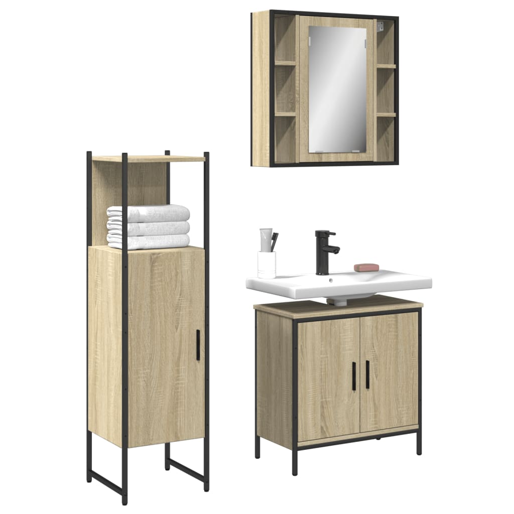 3 Piece Bathroom Cabinet Set Engineered Wood