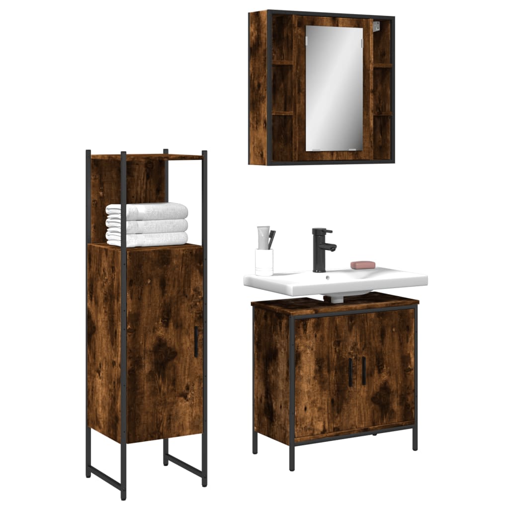 3 Piece Bathroom Cabinet Set Engineered Wood