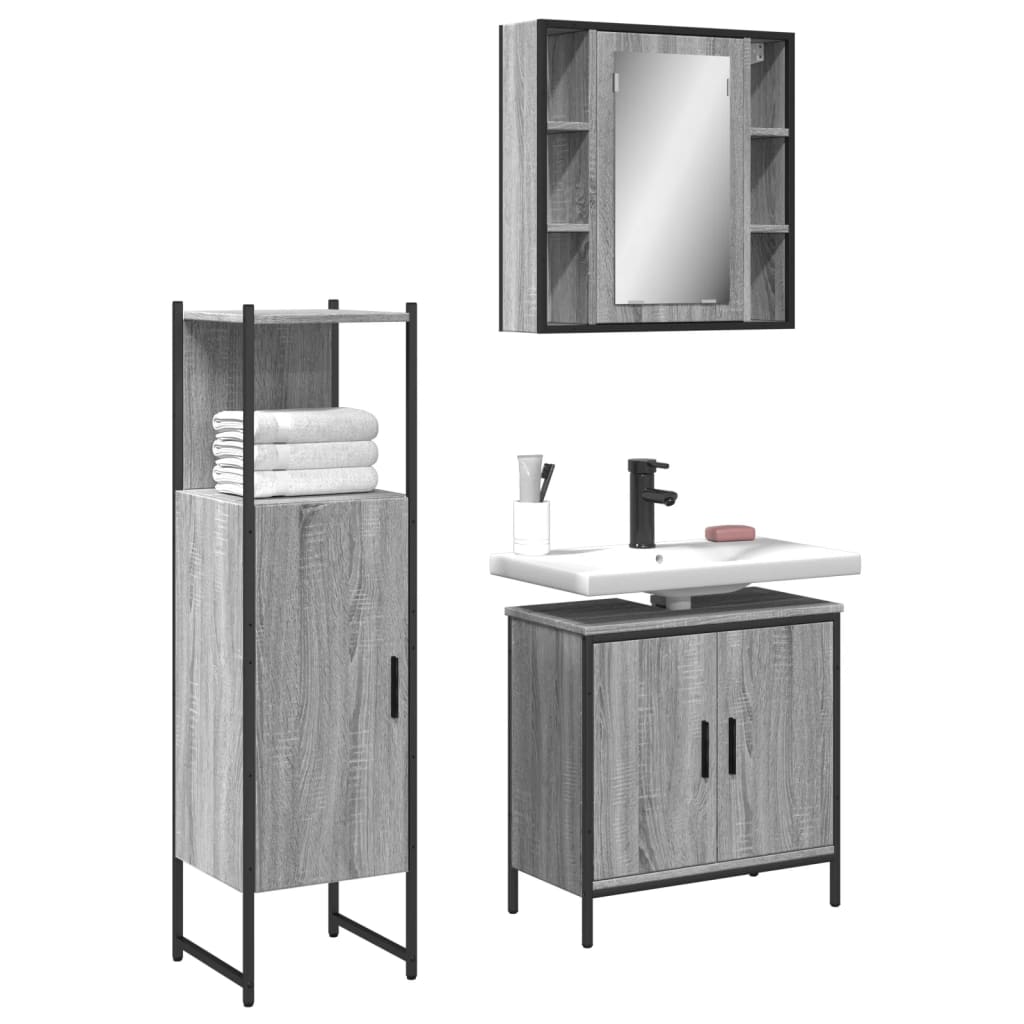 3 Piece Bathroom Cabinet Set Engineered Wood
