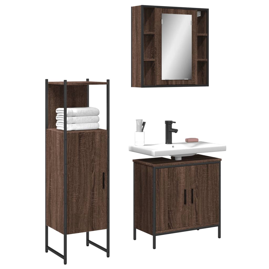 3 Piece Bathroom Cabinet Set Engineered Wood