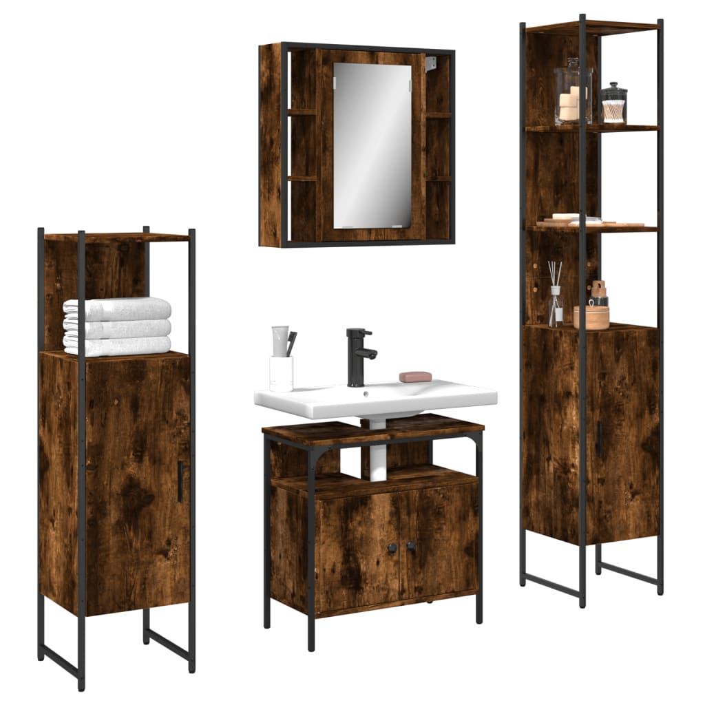 4 Piece Bathroom Cabinet Set Engineered Wood