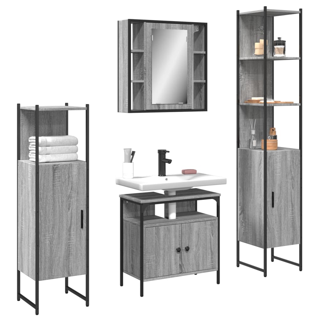 4 Piece Bathroom Cabinet Set Engineered Wood