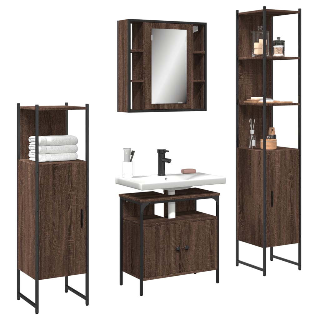 4 Piece Bathroom Cabinet Set Engineered Wood