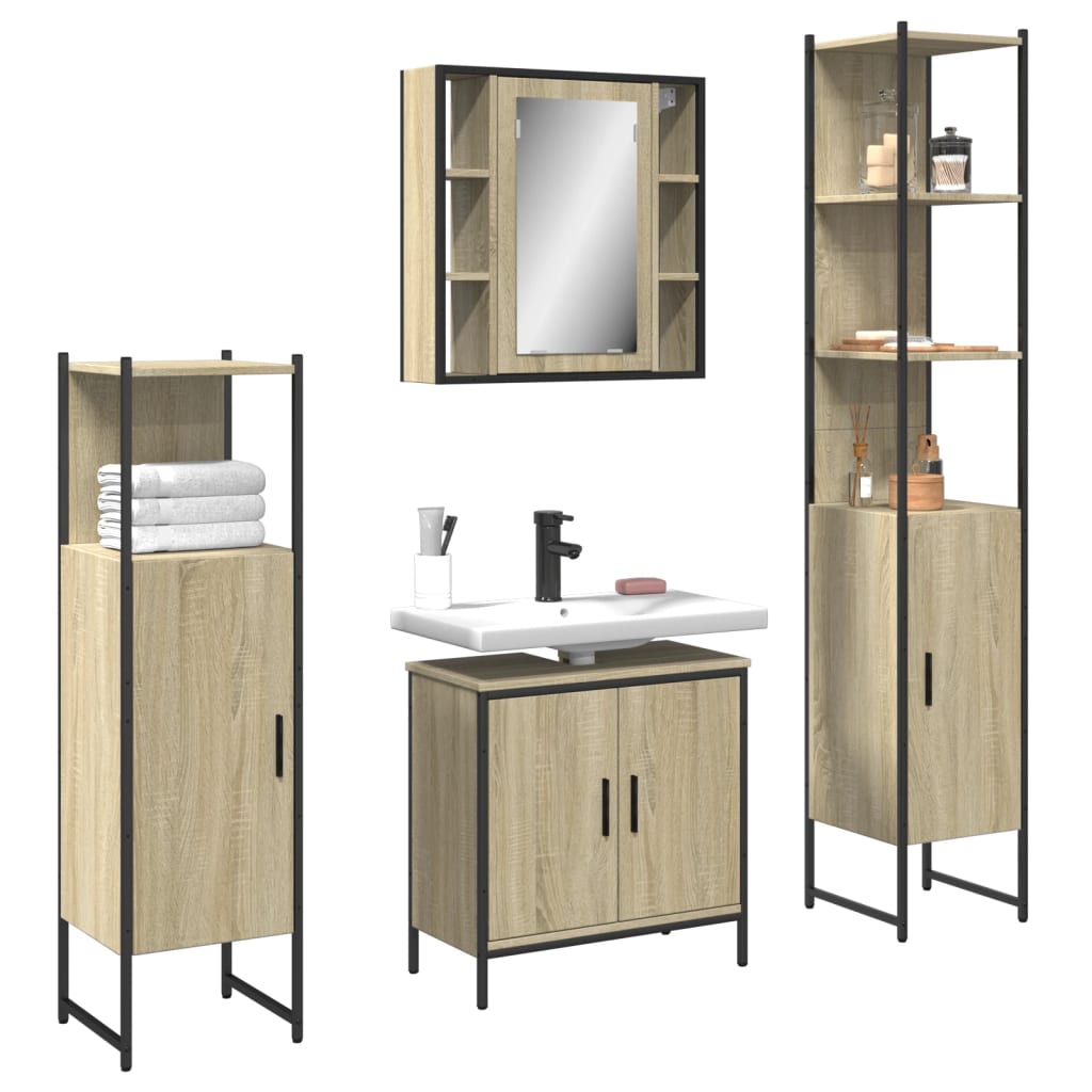 4 Piece Bathroom Cabinet Set Engineered Wood