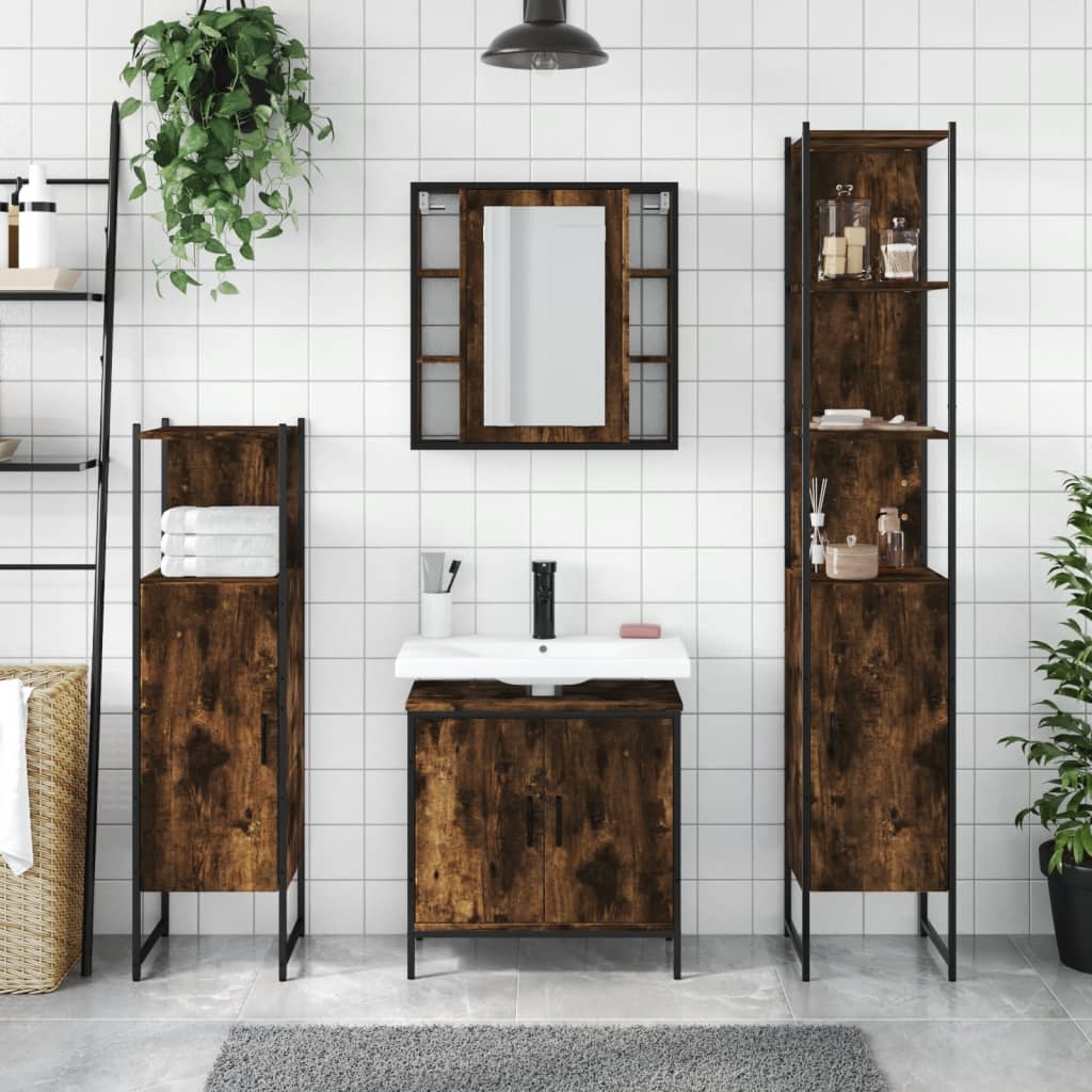 4 Piece Bathroom Cabinet Set Engineered Wood
