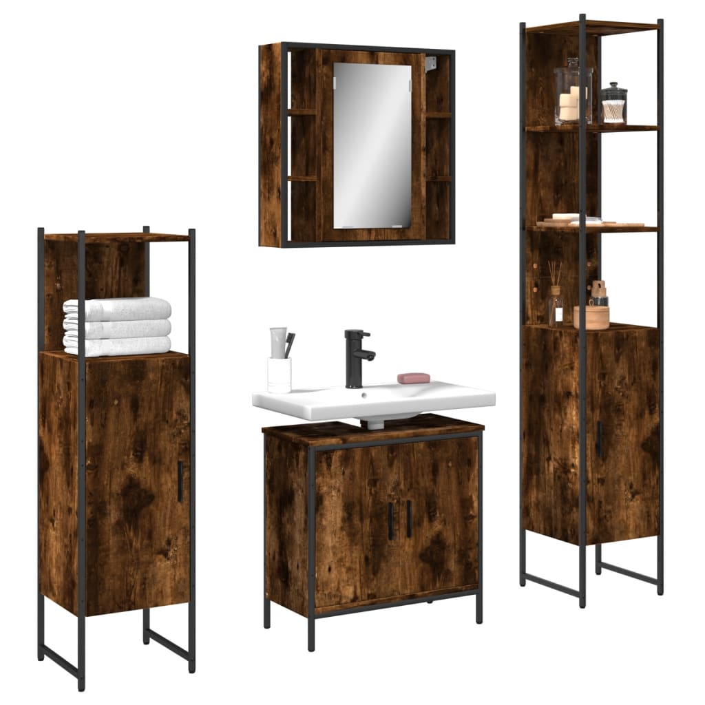 4 Piece Bathroom Cabinet Set Engineered Wood