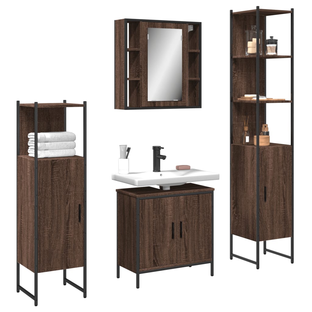 4 Piece Bathroom Cabinet Set Engineered Wood