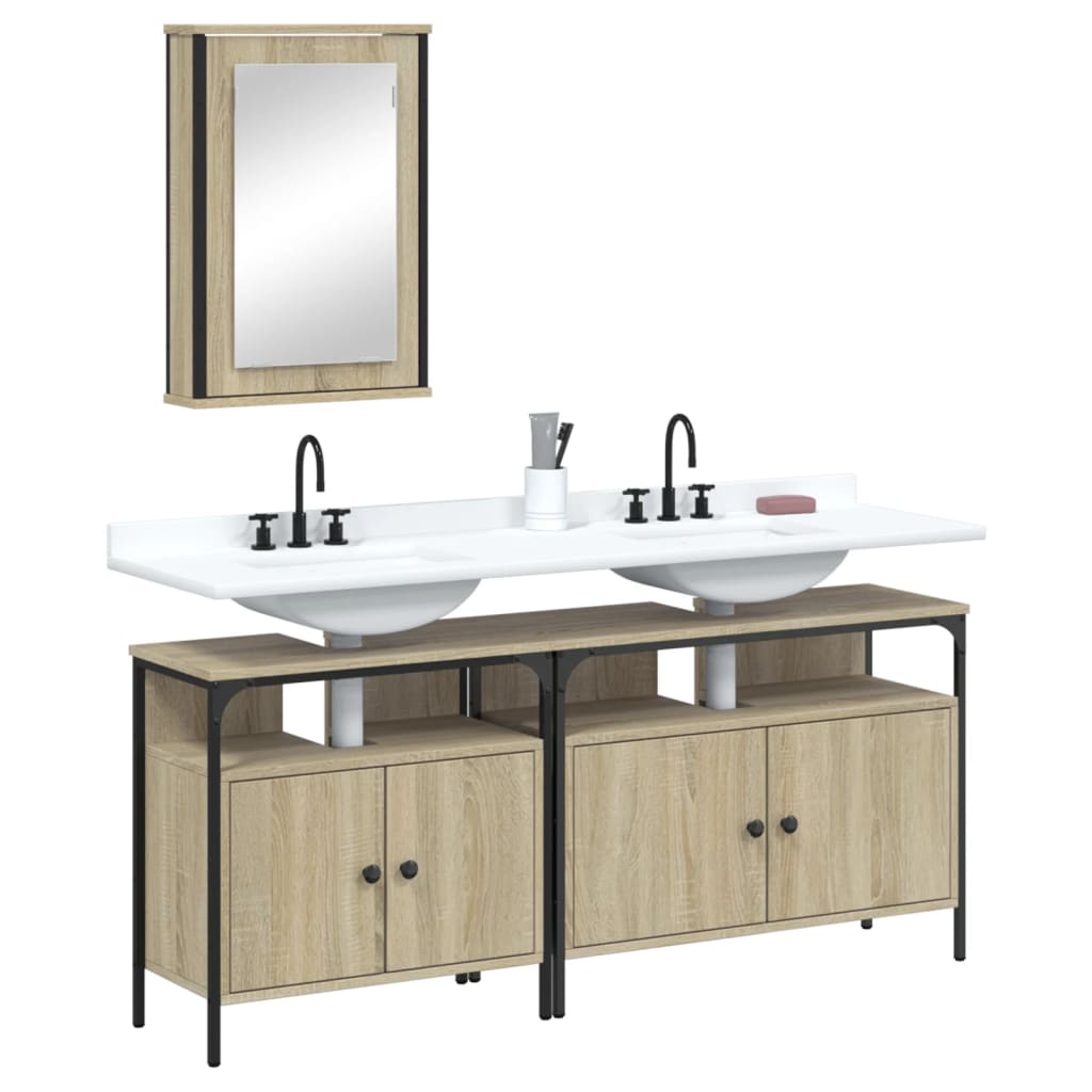 3 Piece Bathroom Furniture Set Engineered Wood