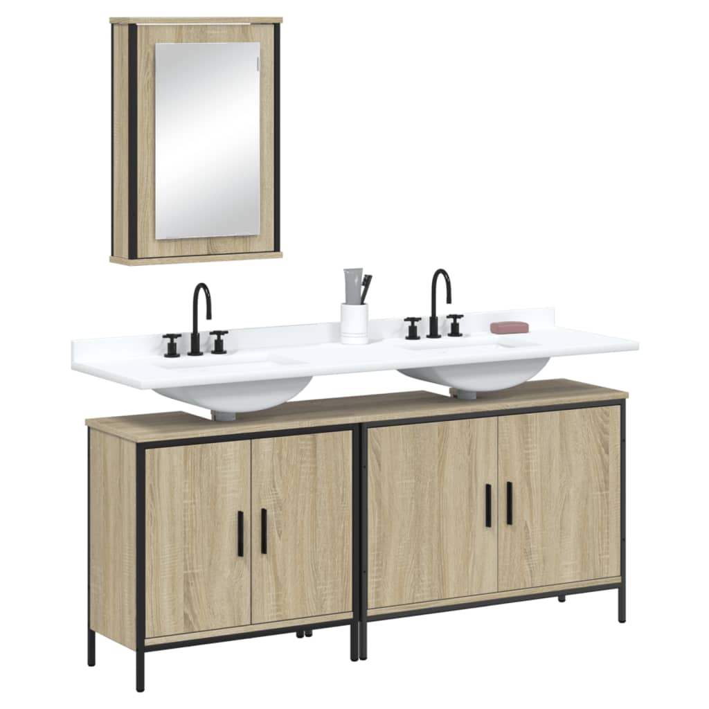 3 Piece Bathroom Furniture Set Engineered Wood