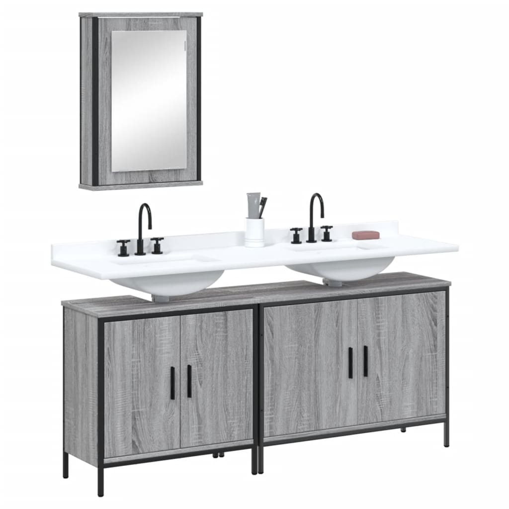 3 Piece Bathroom Furniture Set Engineered Wood