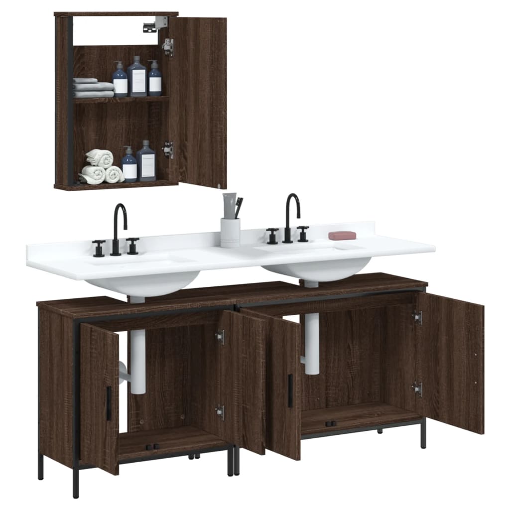 3 Piece Bathroom Furniture Set Engineered Wood