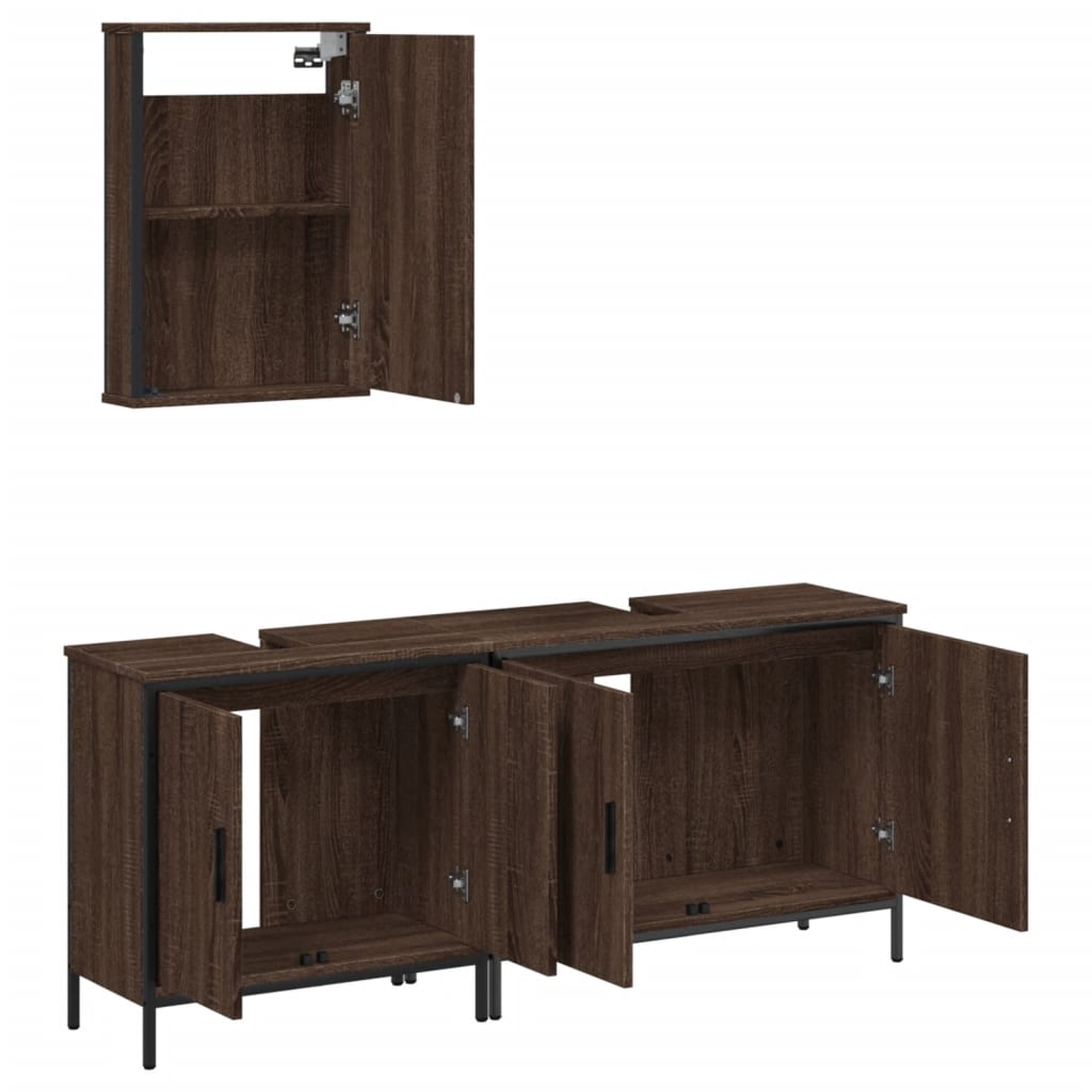 3 Piece Bathroom Furniture Set Engineered Wood