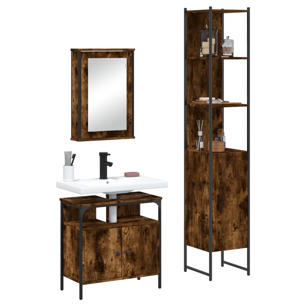 3 Piece Bathroom Furniture Set Engineered Wood