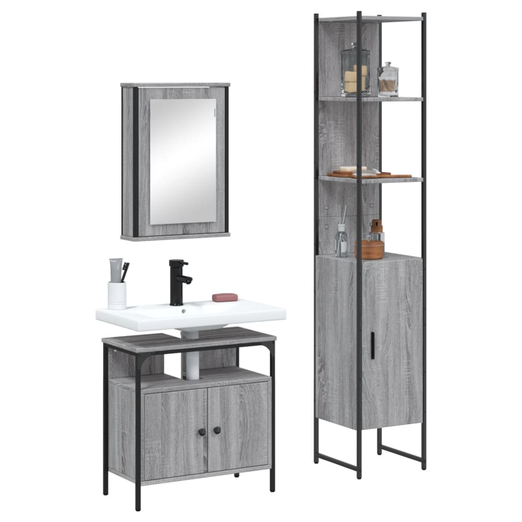 3 Piece Bathroom Furniture Set Engineered Wood