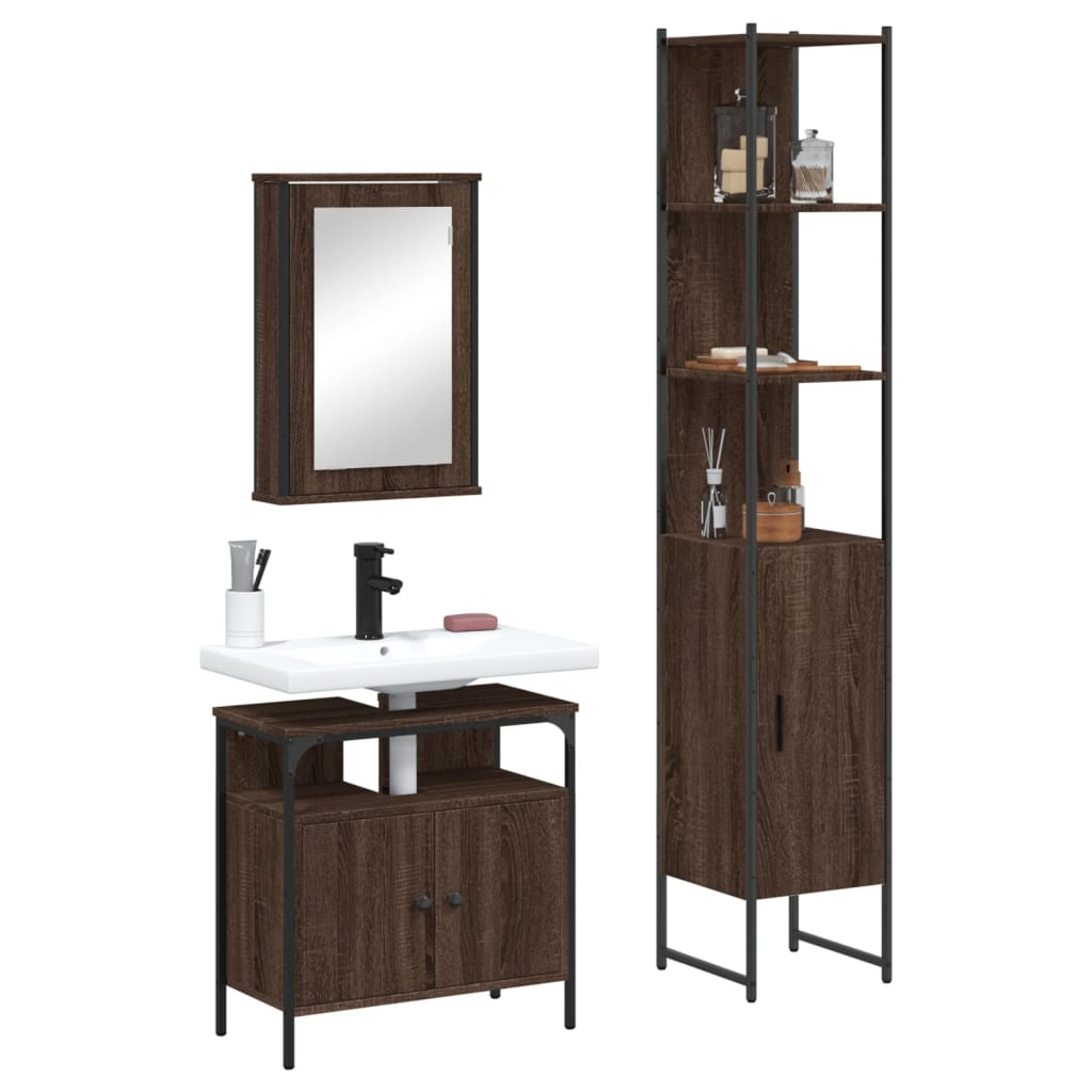 3 Piece Bathroom Furniture Set Engineered Wood