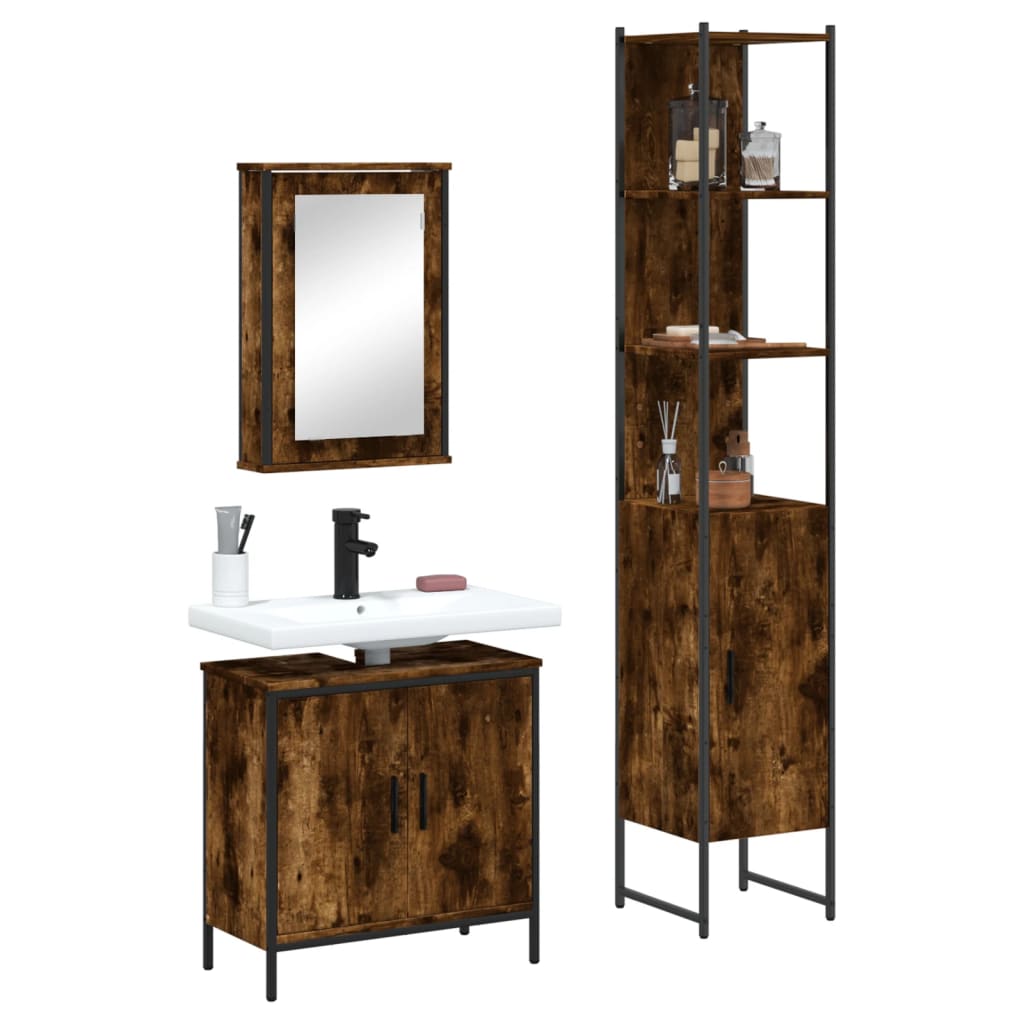 3 Piece Bathroom Furniture Set Engineered Wood.