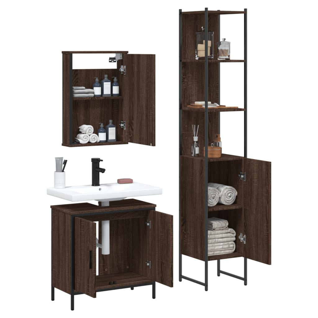3 Piece Bathroom Furniture Set Engineered Wood.