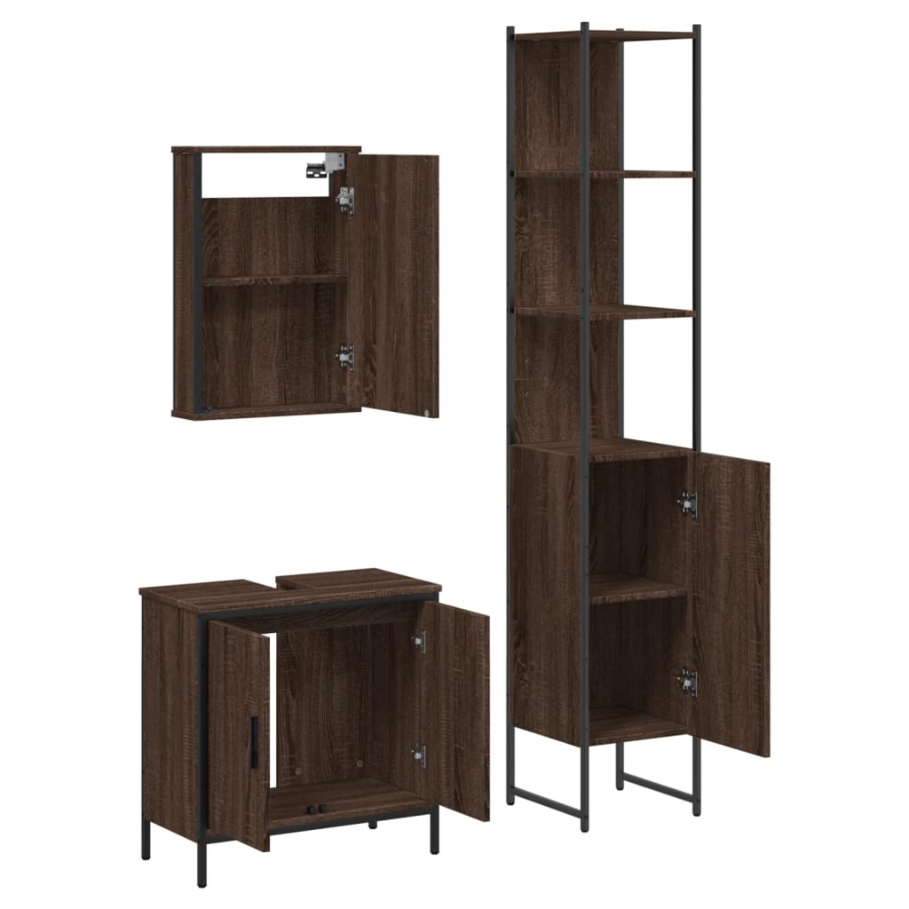 3 Piece Bathroom Furniture Set Engineered Wood.
