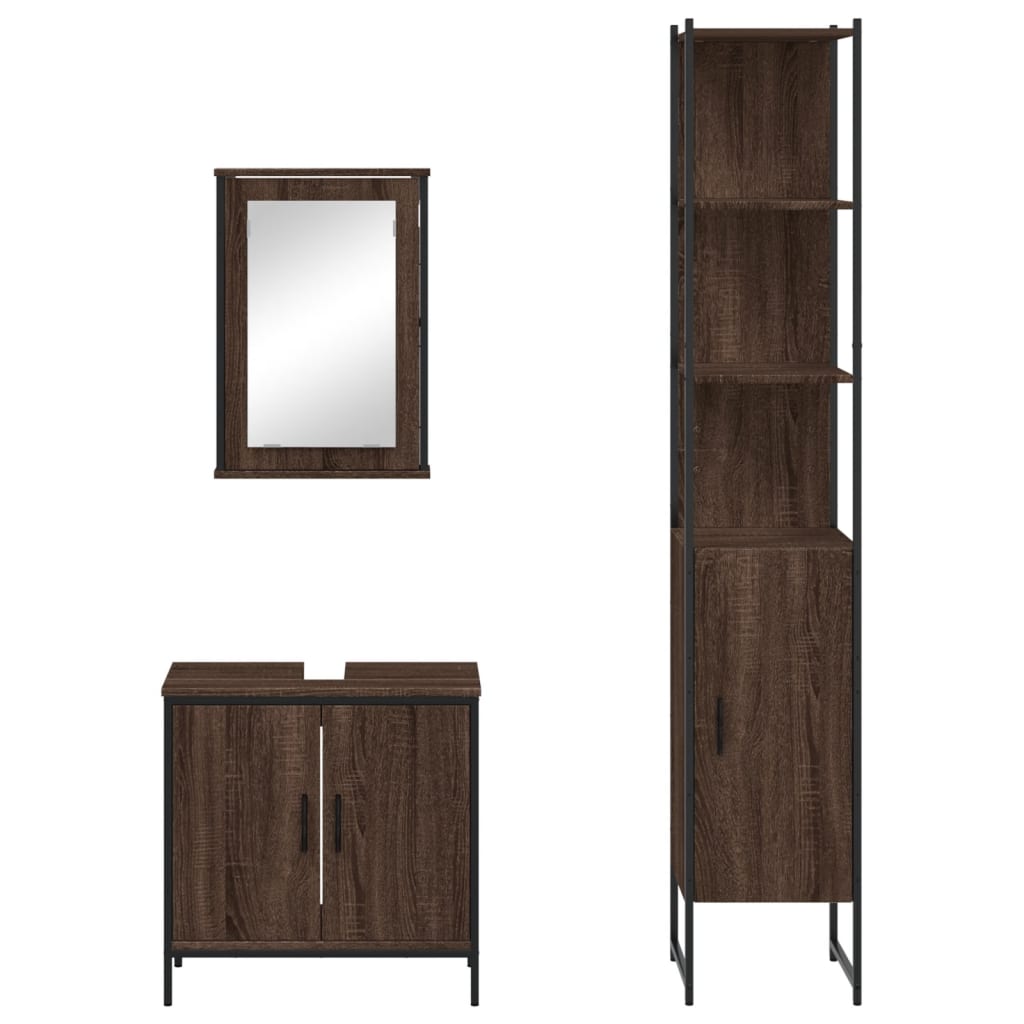 3 Piece Bathroom Furniture Set Engineered Wood.