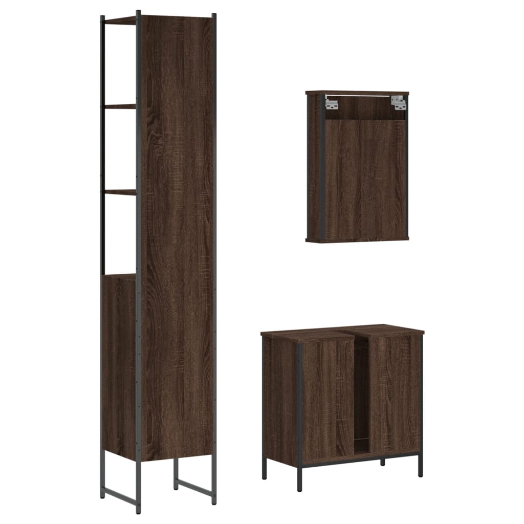 3 Piece Bathroom Furniture Set Engineered Wood.