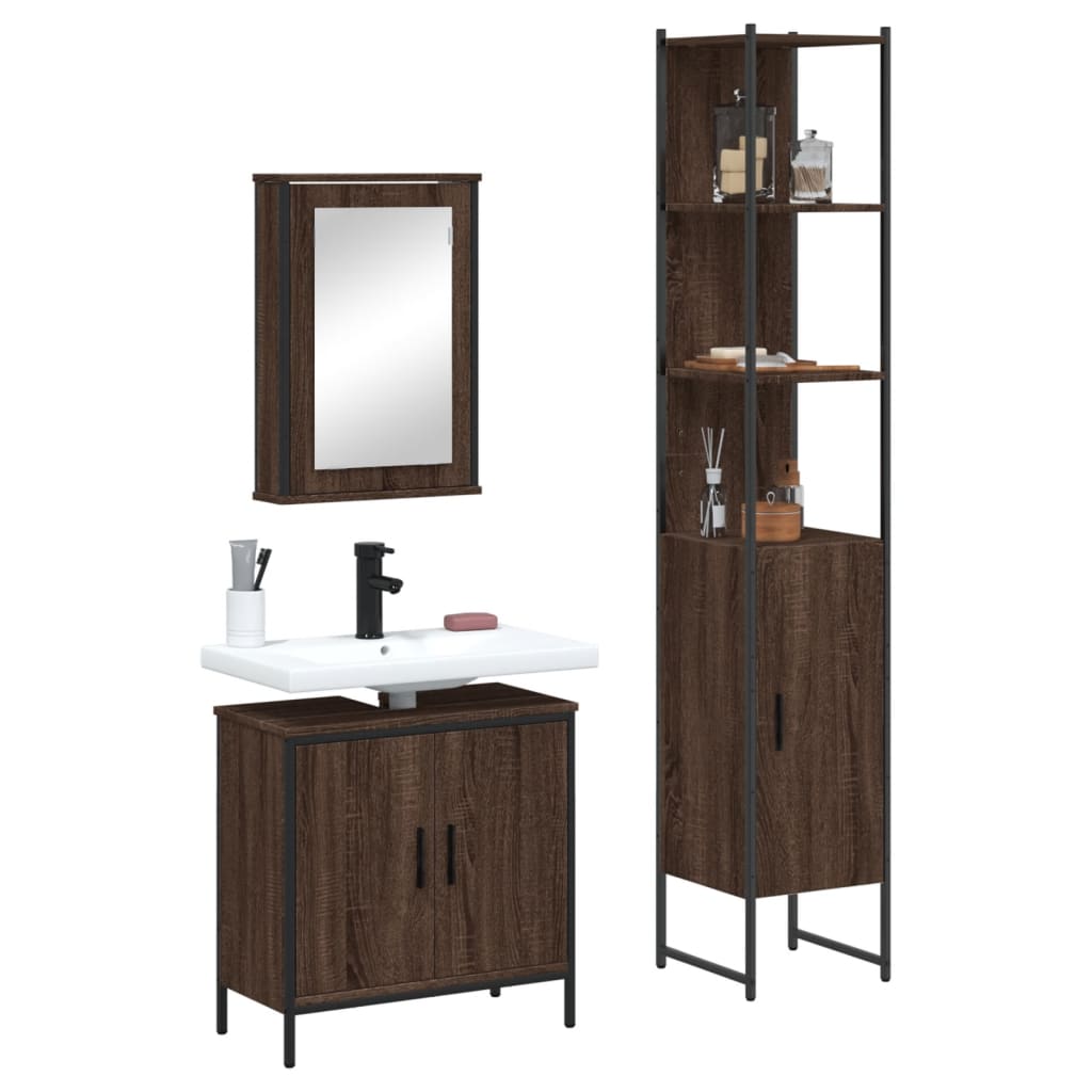 3 Piece Bathroom Furniture Set Engineered Wood.