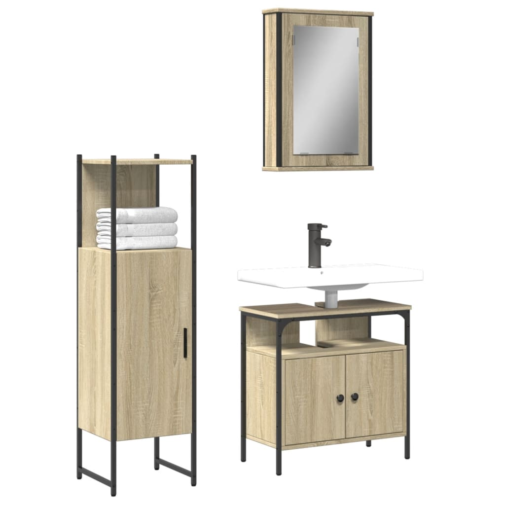 3 Piece Bathroom Furniture Set Engineered Wood