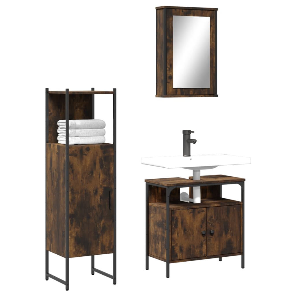 3 Piece Bathroom Furniture Set Engineered Wood