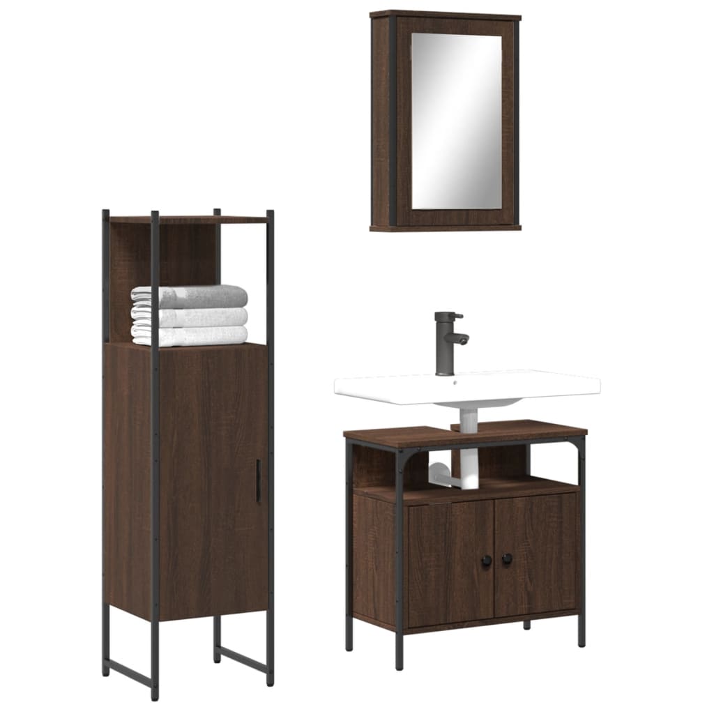 3 Piece Bathroom Furniture Set Engineered Wood
