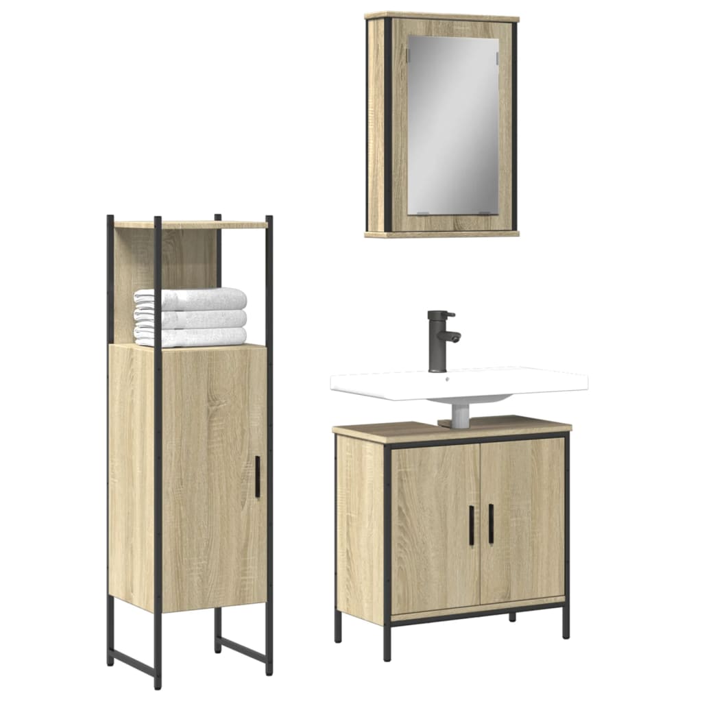 3 Piece Bathroom Furniture Set Engineered Wood