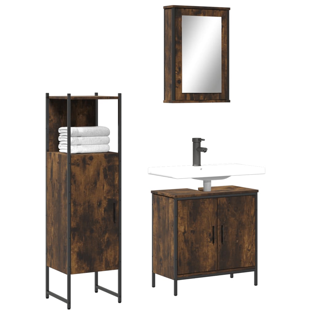 3 Piece Bathroom Furniture Set Engineered Wood