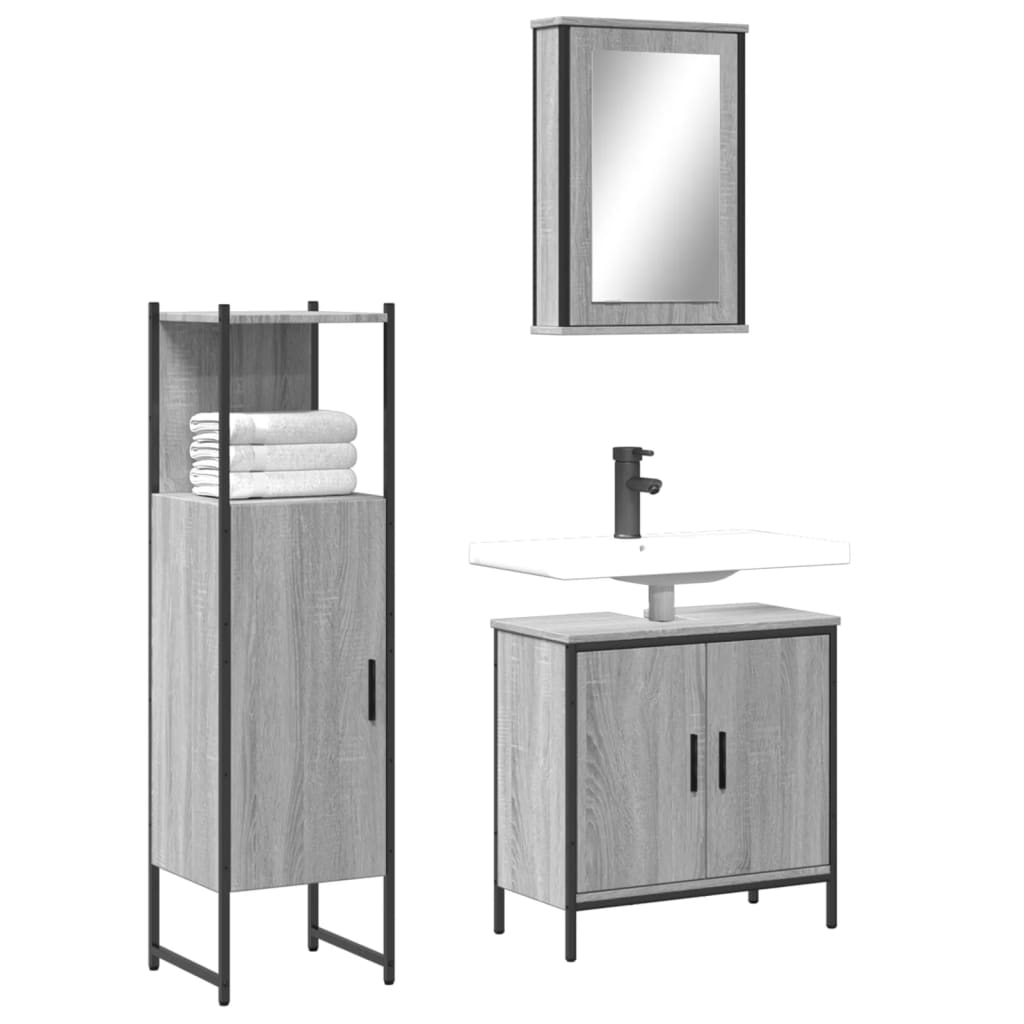 3 Piece Bathroom Furniture Set Engineered Wood