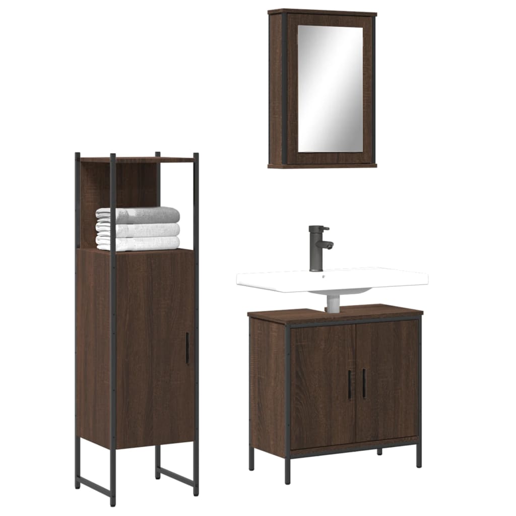 3 Piece Bathroom Furniture Set Engineered Wood