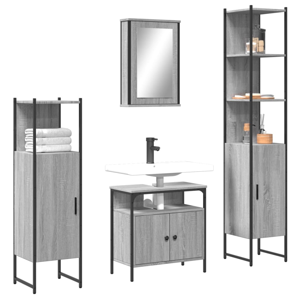 4 Piece Bathroom Furniture Set Engineered Wood