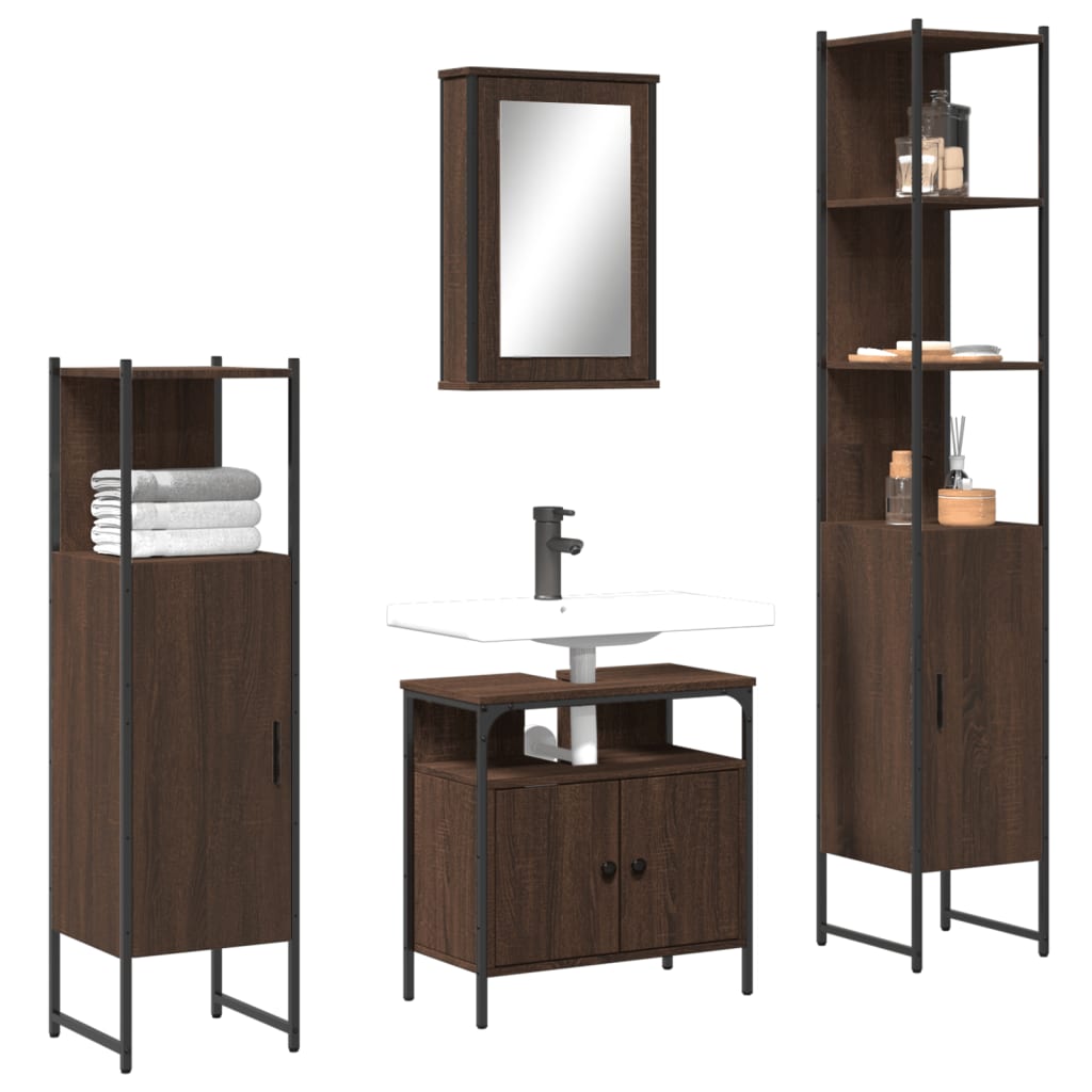 4 Piece Bathroom Furniture Set Engineered Wood