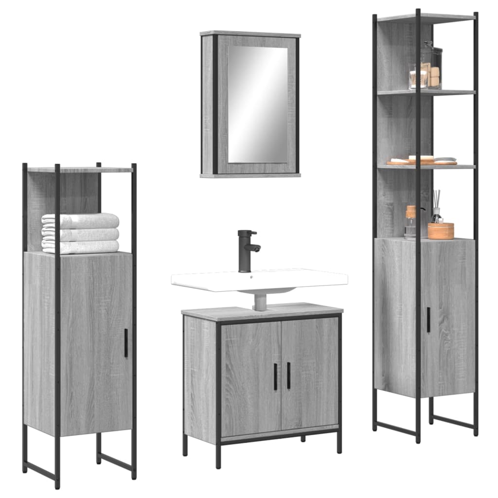 4 Piece Bathroom Furniture Set Engineered Wood