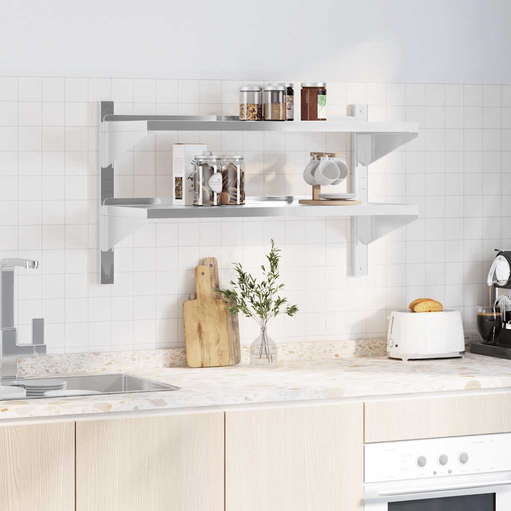 2-Tier Wall Shelf Silver Stainless Steel