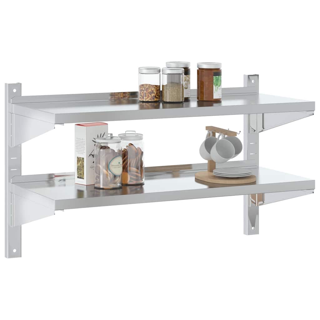 2-Tier Wall Shelf Silver Stainless Steel