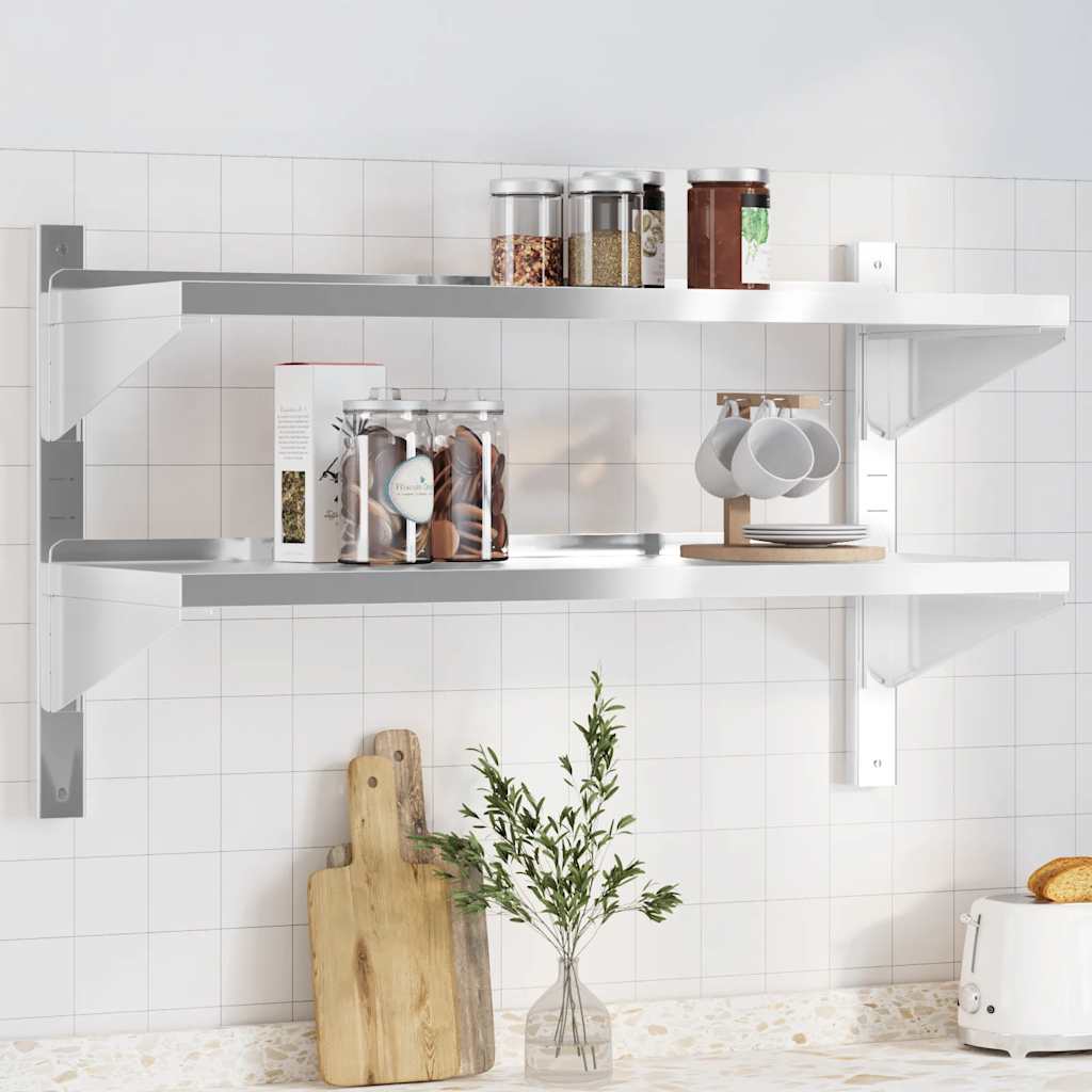 2-Tier Wall Shelf Silver Stainless Steel