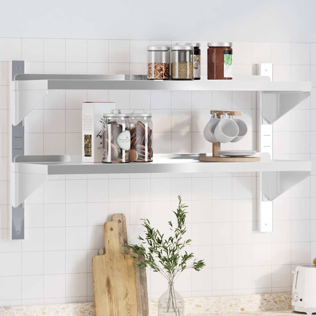 2-Tier Wall Shelf Silver Stainless Steel