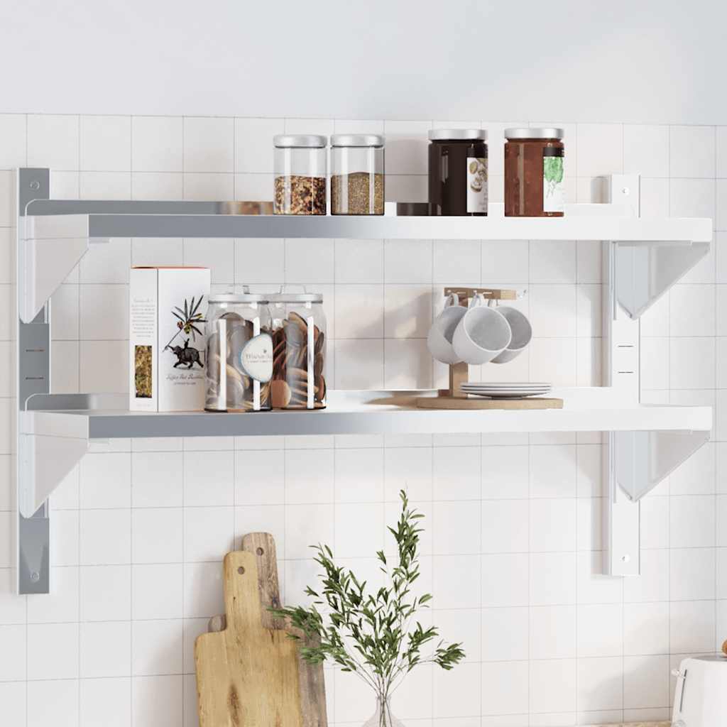 2-Tier Wall Shelf Silver Stainless Steel