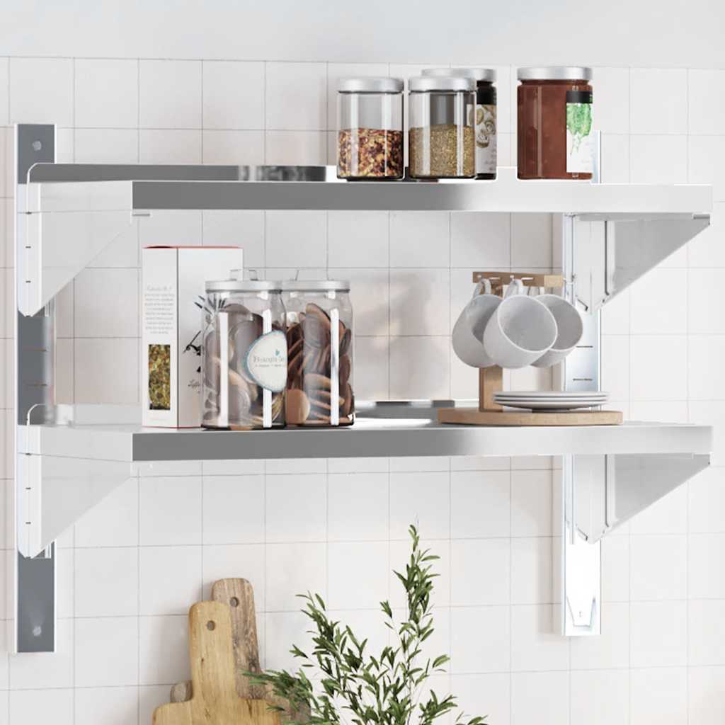 2-Tier Wall Shelf Silver Stainless Steel