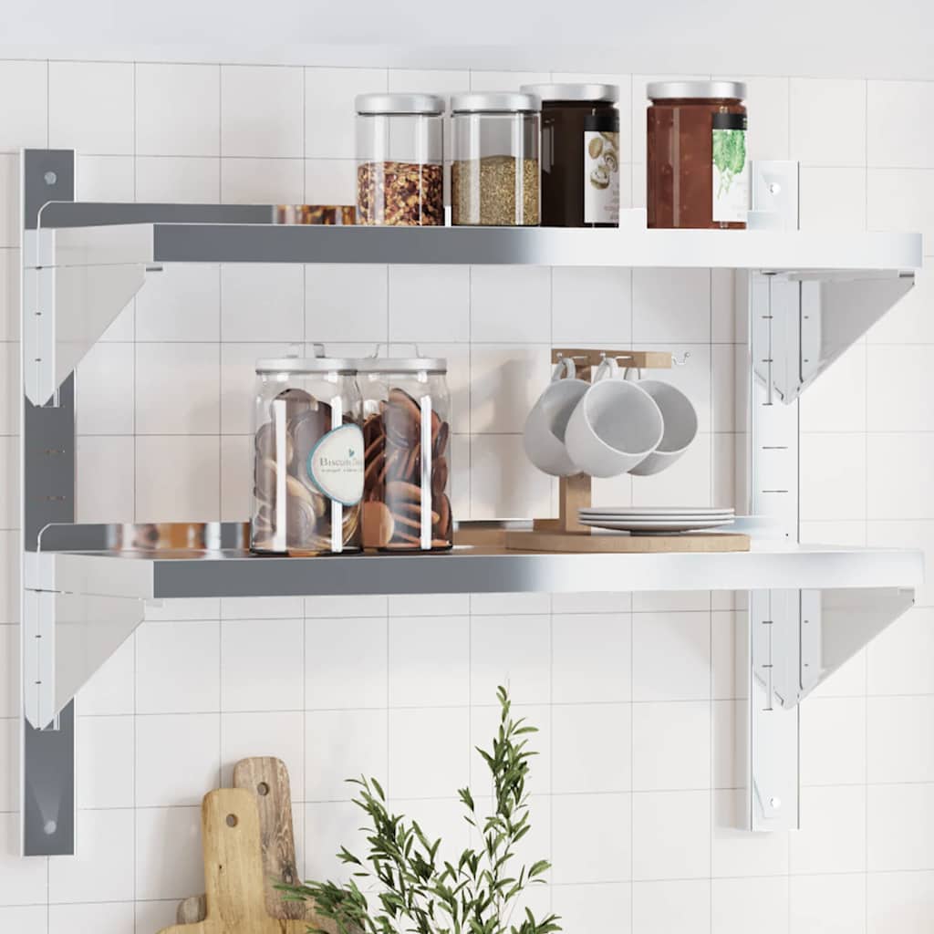 2-Tier Wall Shelf Silver Stainless Steel
